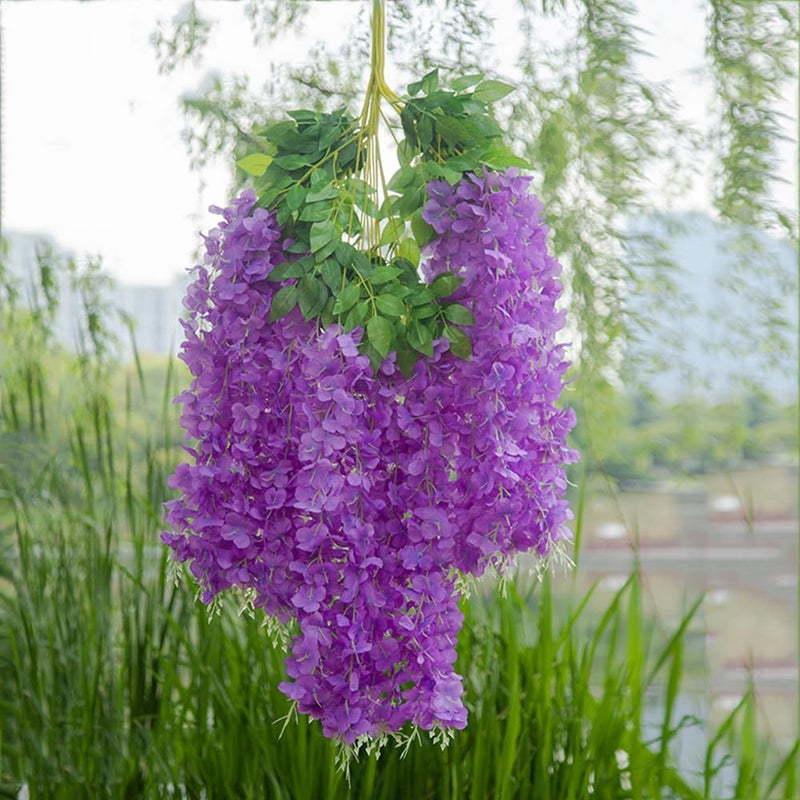 WEISPARK Fake Hanging Flowers - 12 Pieces 3.75 Feet/Piece Artificial Wisteria Vine Ratta Hanging Garland Silk Flowers for Home Party Wedding Decor (Light Purple) - Image 1