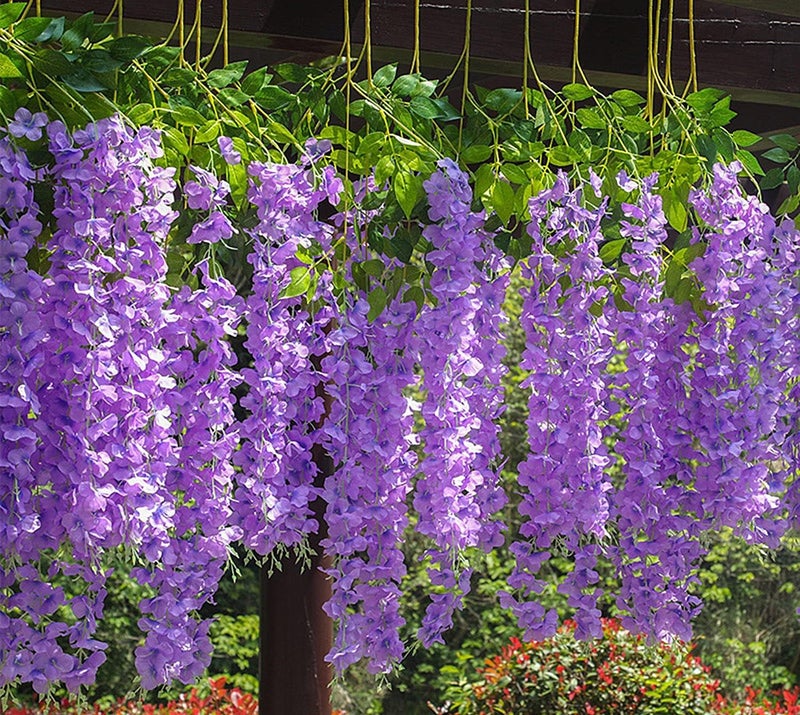 WEISPARK Fake Hanging Flowers - 12 Pieces 3.75 Feet/Piece Artificial Wisteria Vine Ratta Hanging Garland Silk Flowers for Home Party Wedding Decor (Light Purple) - Image 5