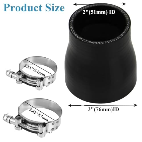 YSIL 2 to 3 Reducer Coupler Silicone Hose 4Ply Reinforced Straight Turbo Intercooler Intake Pipe with TBolt Clamps 5MM Thickness - Image 3