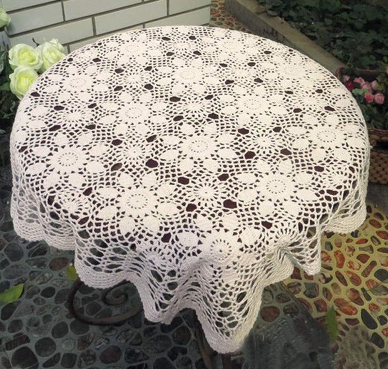 Damanni Damanni Beige Cotton Handmade Crochet Lace Tablecloth Doilies Table OverlaySquare31 Inch by 31 Inch 