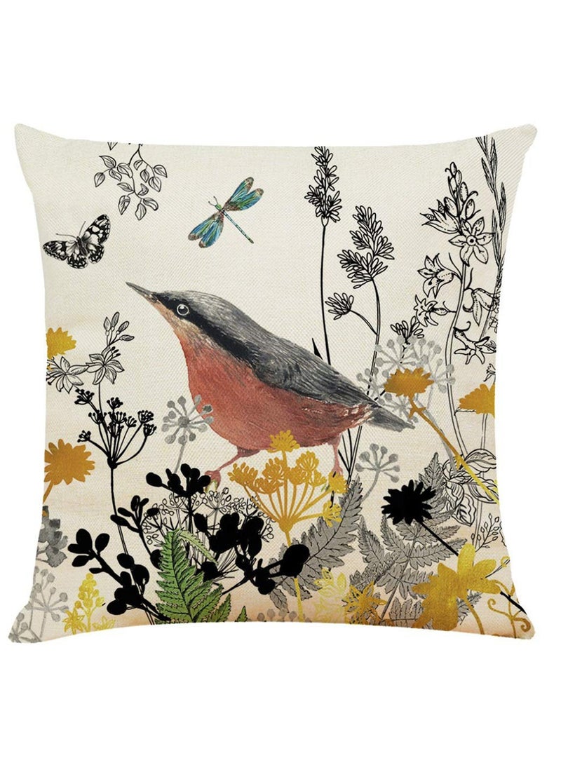 Excefore Decorative Throw Pillow Covers 18x18 inches Set of 4 Birds Butterfly and Plant Cushion Covers 45cm x 45cm Boho Linen Square Throw Pillow Cases for Living Room Sofa Couch Bed Pillowcases (Gold Black) - Image 4