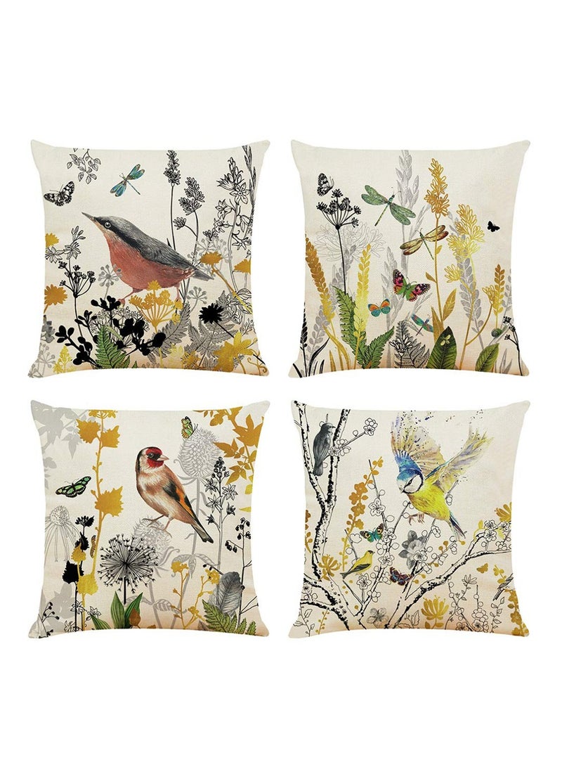 Excefore Decorative Throw Pillow Covers 18x18 inches Set of 4 Birds Butterfly and Plant Cushion Covers 45cm x 45cm Boho Linen Square Throw Pillow Cases for Living Room Sofa Couch Bed Pillowcases (Gold Black) - Image 1