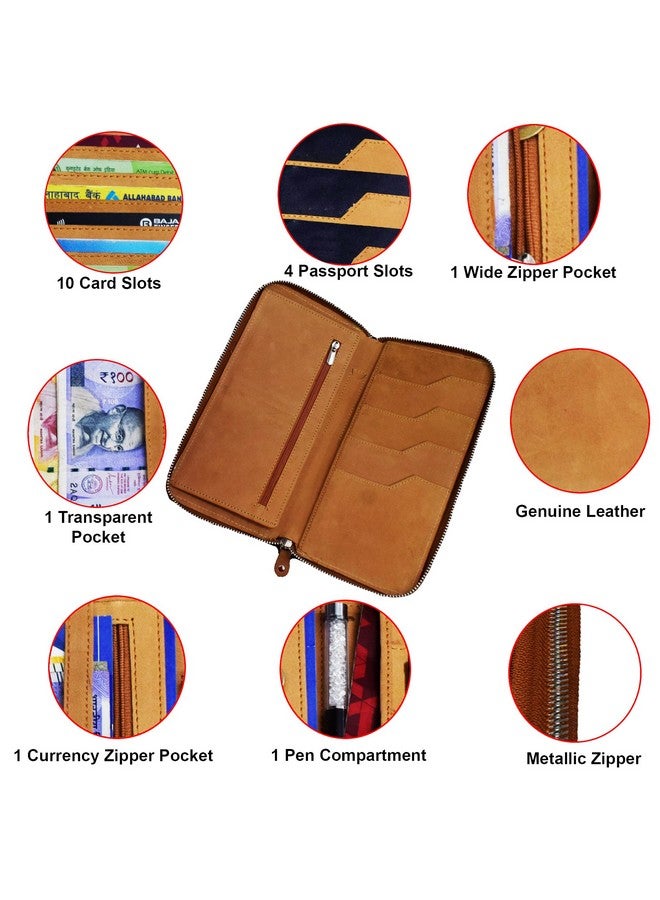 ABYS محفظة جواز سفر من الجلد الأصلي ABYS تان || حامل موبايل || حامل بطاقات مع إغلاق بسحاب معدني للرجال والنساء - Image 4