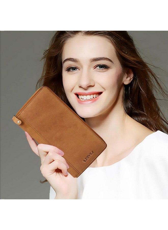 ABYS محفظة جواز سفر من الجلد الأصلي ABYS تان || حامل موبايل || حامل بطاقات مع إغلاق بسحاب معدني للرجال والنساء - Image 5