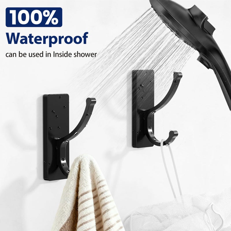 pickpiff Adhesive Wall Hooks with Strip - No Residue, Easy to Remove, Strong Heavy Duty Sticky Towel Hook, 4 Pack Black - Image 5