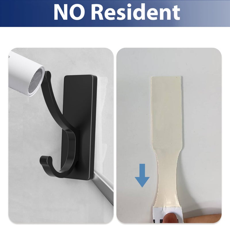 pickpiff Adhesive Wall Hooks with Strip - No Residue, Easy to Remove, Strong Heavy Duty Sticky Towel Hook, 4 Pack Black - Image 2