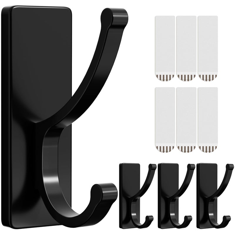 pickpiff Adhesive Wall Hooks with Strip - No Residue, Easy to Remove, Strong Heavy Duty Sticky Towel Hook, 4 Pack Black - Image 1