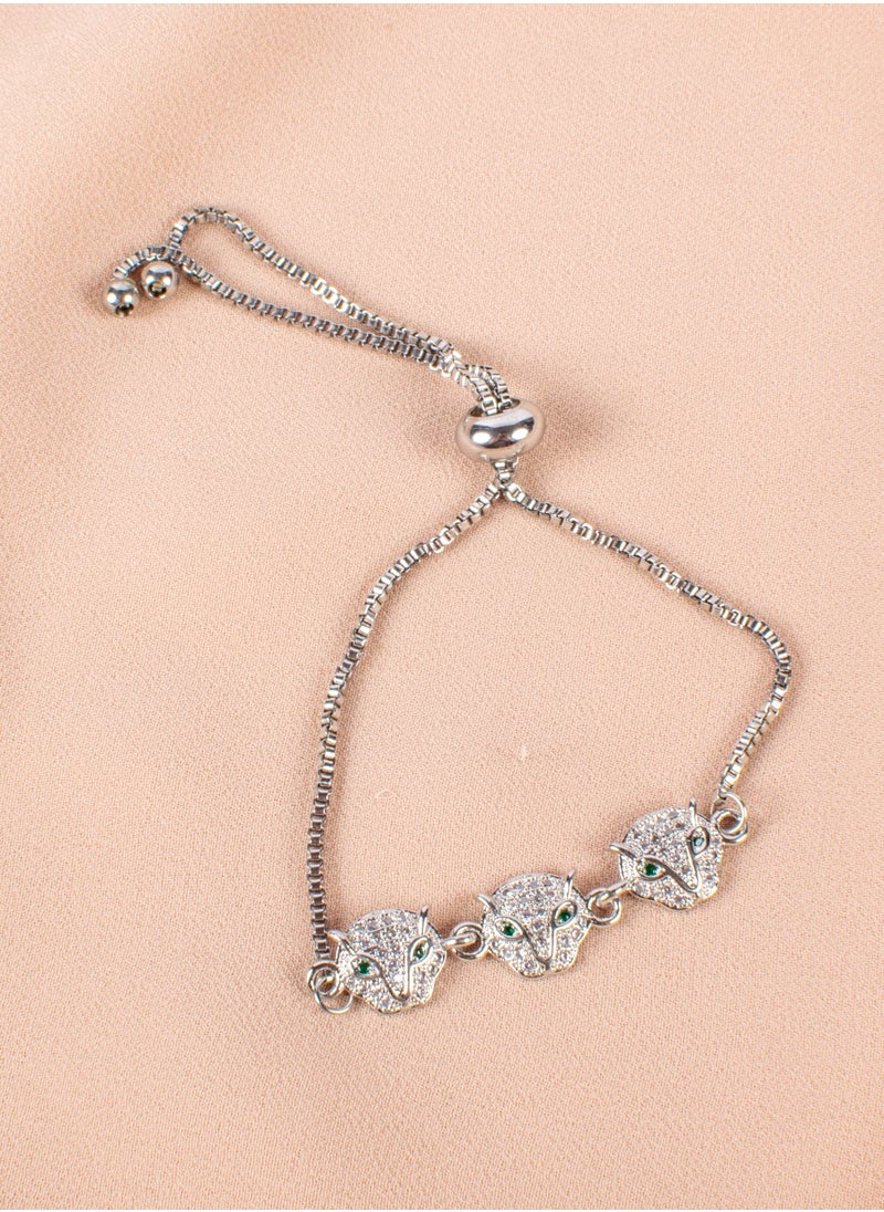 The Black Pearl Accessories - Chinese Gold Bracelet Silver with Zirconic Panther Heads - Image 1