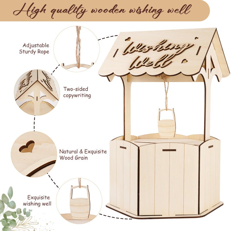 OurWarm Wishing Well Wedding Card Box for Reception with Slot, Wooden Gift Card Boxes for Wedding, Rustic Money Envelope Holder Card Box for Party Birthday Bridal Baby Showers Wedding Decorations - Image 4
