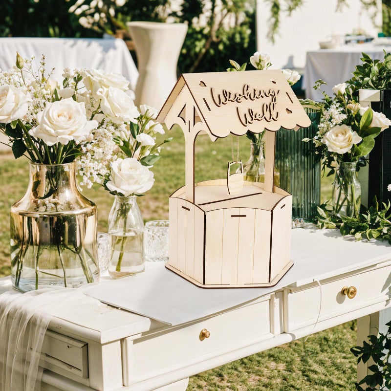 OurWarm Wishing Well Wedding Card Box for Reception with Slot, Wooden Gift Card Boxes for Wedding, Rustic Money Envelope Holder Card Box for Party Birthday Bridal Baby Showers Wedding Decorations - Image 2