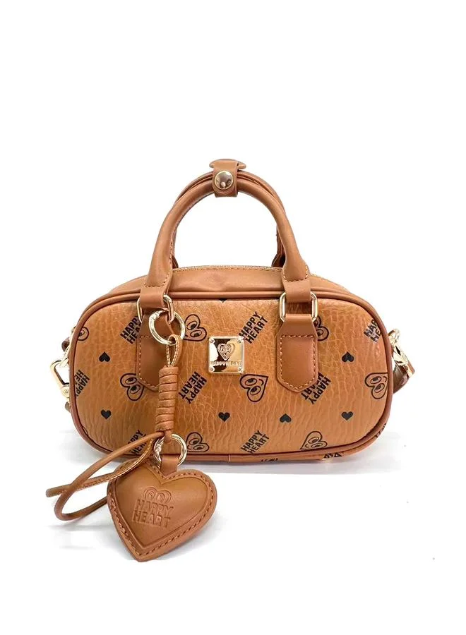 تايك تو Brown Printed Crossbody Bag With Heart Charm