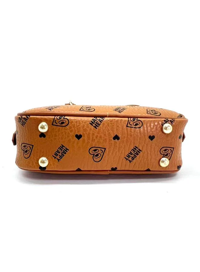 تايك تو Brown Printed Crossbody Bag With Heart Charm