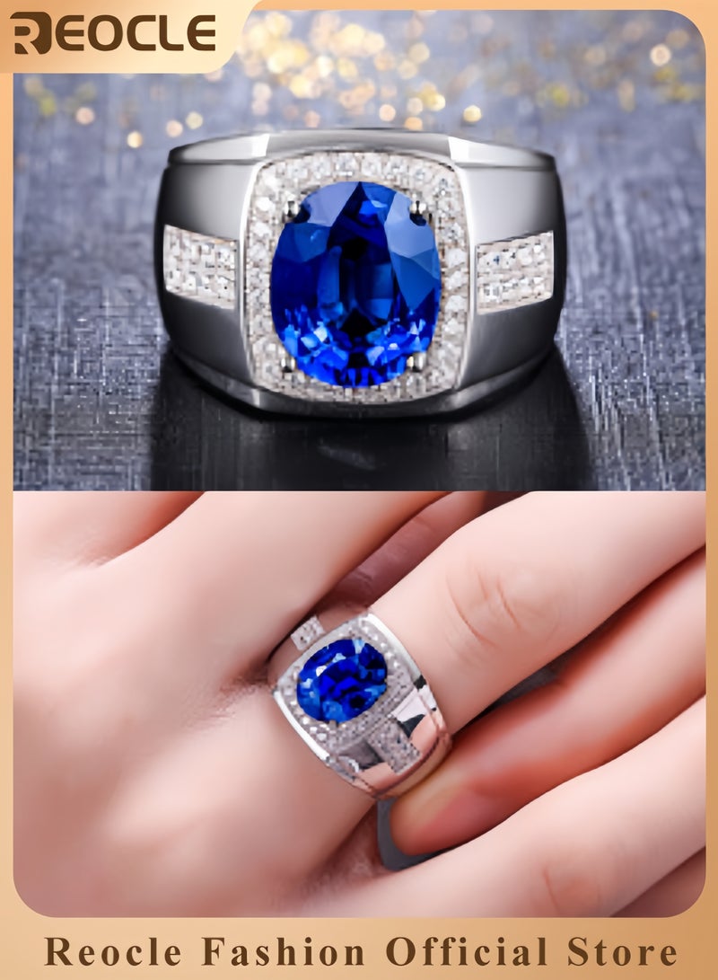 ريوكل خاتم زفاف فاخر بتصميم بيضاوي من الزركون وأربعة مخالب من الياقوت الأزرق، خواتم خطوبة من الفضة الإسترلينية عيار 925 مرصعة بالزركونيا المكعبة - Image 1