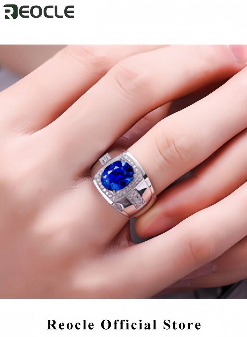 ريوكل خاتم زفاف فاخر بتصميم بيضاوي من الزركون وأربعة مخالب من الياقوت الأزرق، خواتم خطوبة من الفضة الإسترلينية عيار 925 مرصعة بالزركونيا المكعبة - Image 4