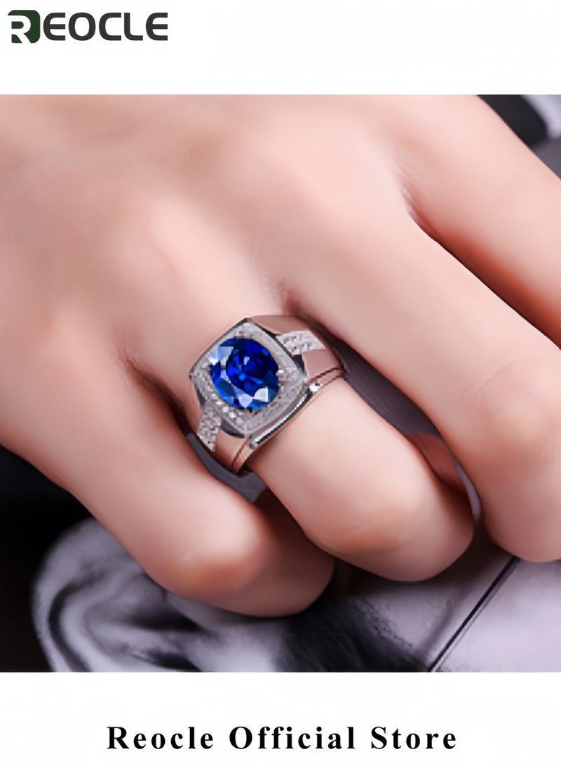 ريوكل خاتم زفاف فاخر بتصميم بيضاوي من الزركون وأربعة مخالب من الياقوت الأزرق، خواتم خطوبة من الفضة الإسترلينية عيار 925 مرصعة بالزركونيا المكعبة - Image 5