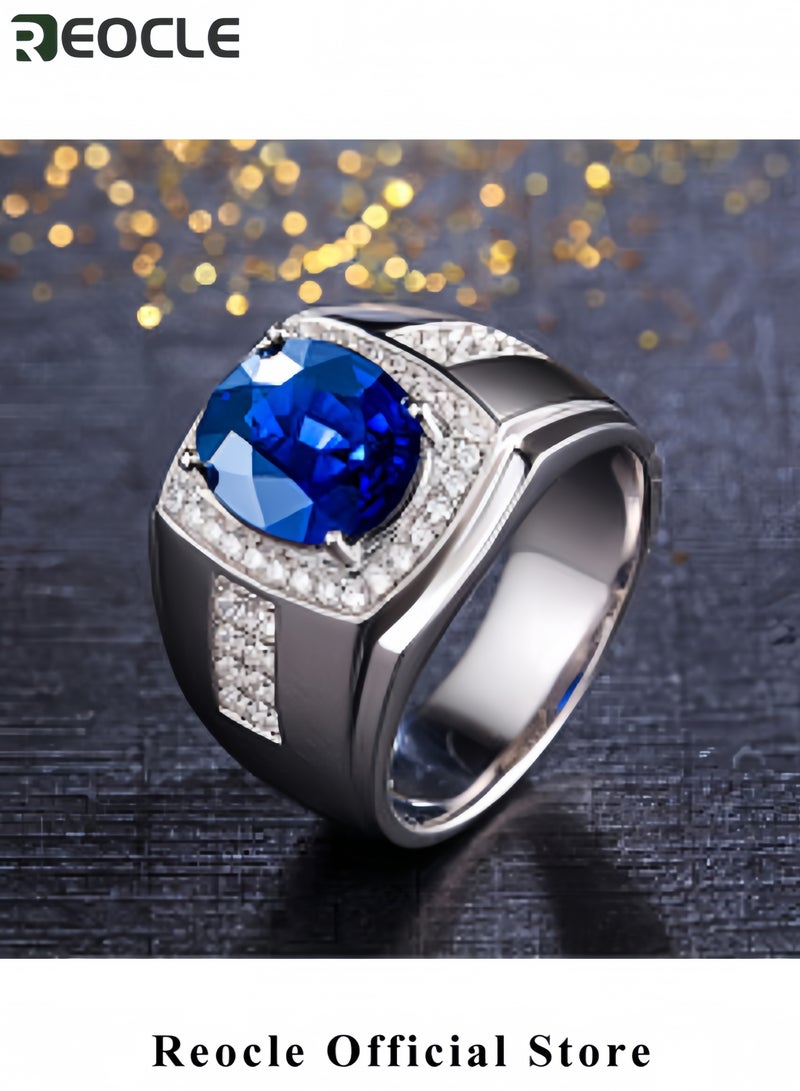 ريوكل خاتم زفاف فاخر بتصميم بيضاوي من الزركون وأربعة مخالب من الياقوت الأزرق، خواتم خطوبة من الفضة الإسترلينية عيار 925 مرصعة بالزركونيا المكعبة - Image 2