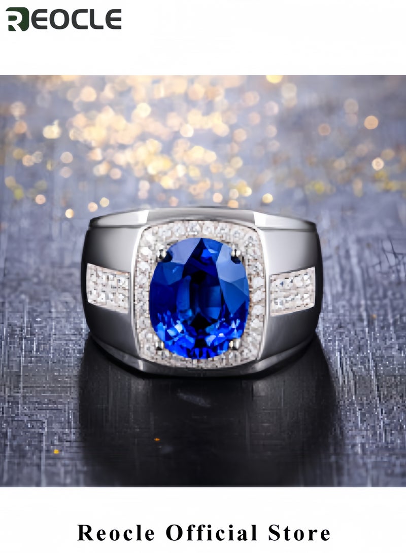 ريوكل خاتم زفاف فاخر بتصميم بيضاوي من الزركون وأربعة مخالب من الياقوت الأزرق، خواتم خطوبة من الفضة الإسترلينية عيار 925 مرصعة بالزركونيا المكعبة - Image 3