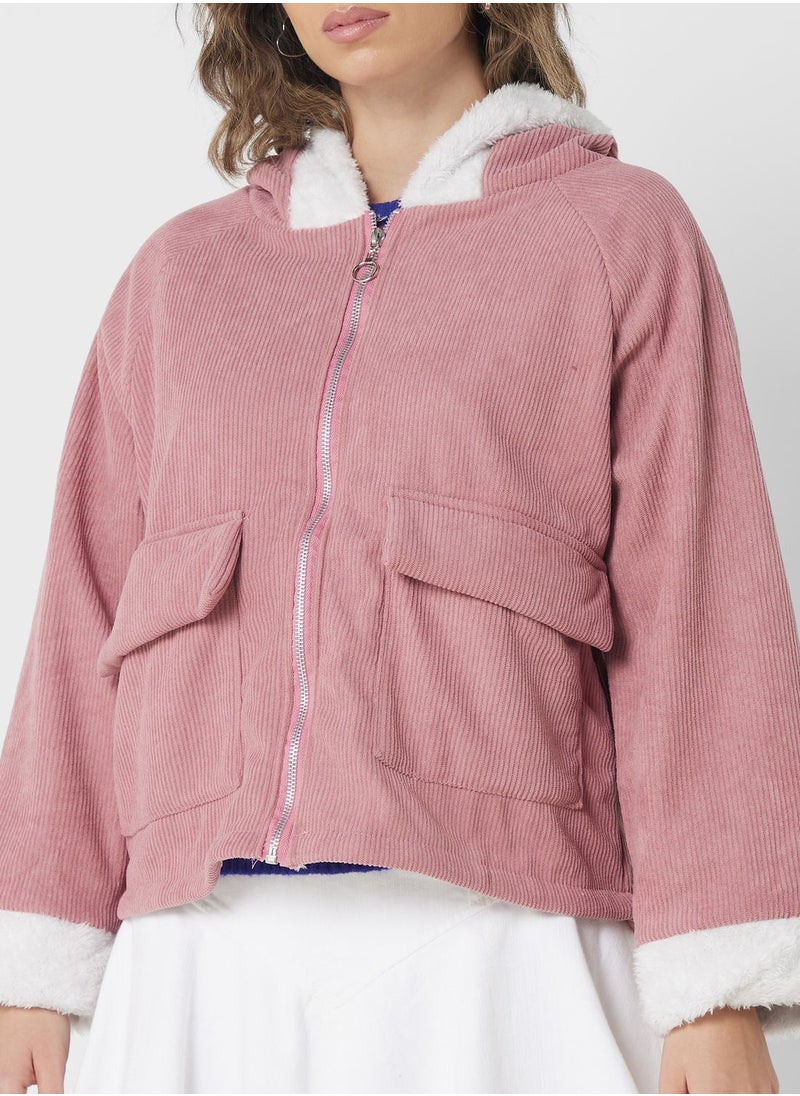 Ginger - Hooded Courdroy Zip Through Jacket - Image 1