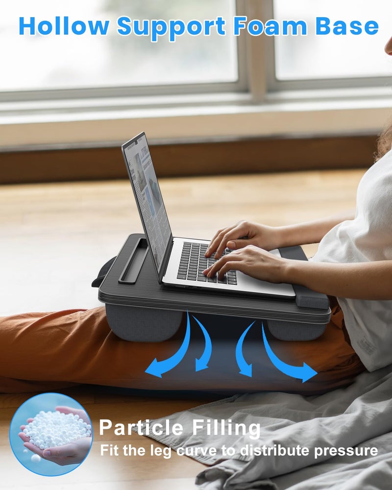 HETTHI Portable Lap Desk, Laptop Stand for Bed with Soft Wrist Rest, Tablet/Phone Slot, Fabric Handle, Laptop Bed Desk with Cushion (Black) - Image 3