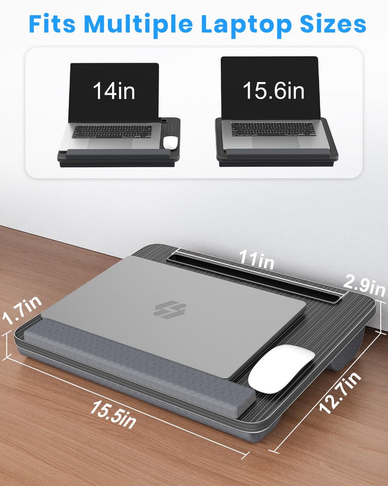 HETTHI Portable Lap Desk, Laptop Stand for Bed with Soft Wrist Rest, Tablet/Phone Slot, Fabric Handle, Laptop Bed Desk with Cushion (Black) - Image 2