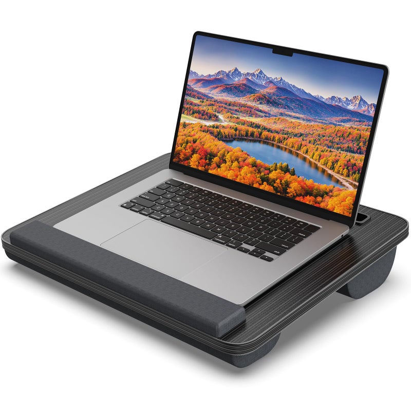 HETTHI Portable Lap Desk, Laptop Stand for Bed with Soft Wrist Rest, Tablet/Phone Slot, Fabric Handle, Laptop Bed Desk with Cushion (Black) - Image 1