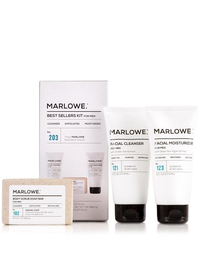 MARLOWE. M BLEND MARLOWE. Best Sellers Kit | No. 203 | Features Signature Body Scrub Soap Bar, Men's Facial Cleanser & Facial Moisturizer | Great Gift for Men  - Image 1