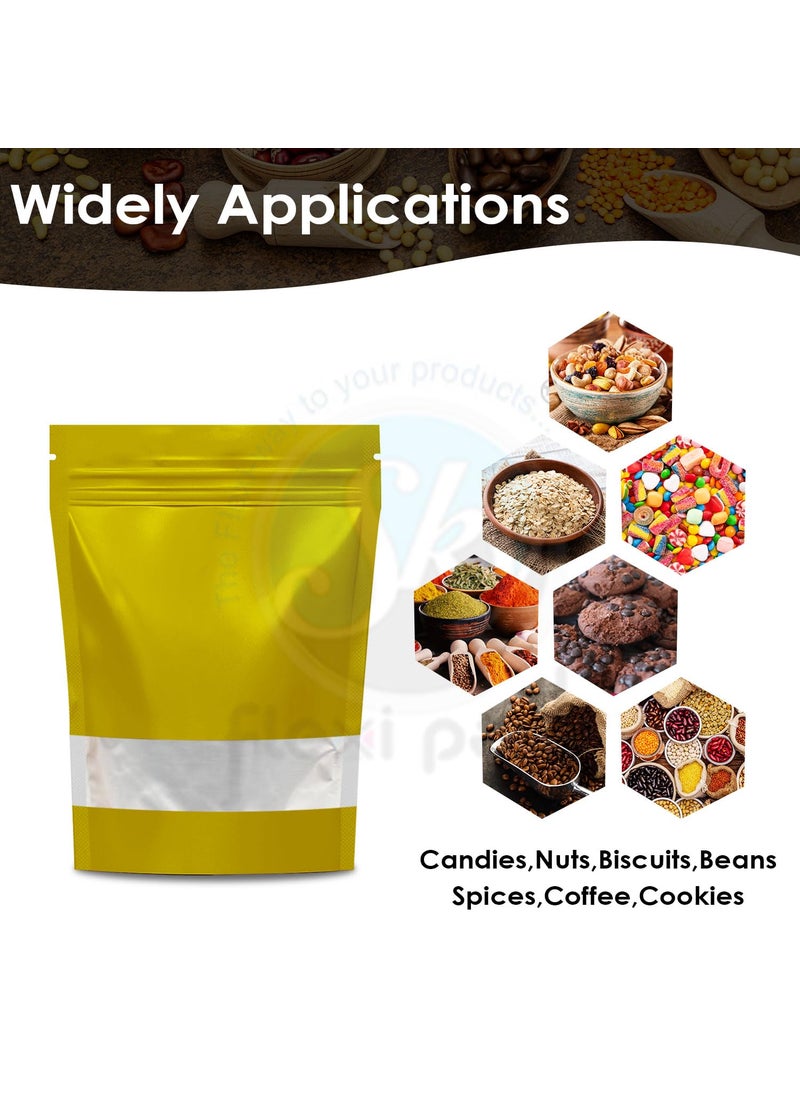SKY FLEXI PACK SKY FLEXI PACK Ziplock Matte Finish Polyester Pouch 16 x 235cm Yellow Pack of 50 Airtight Reusable Waterproof Stand Up MultiPurpose Storage Bags with Transparent Window Capacity 500gm  - Image 4