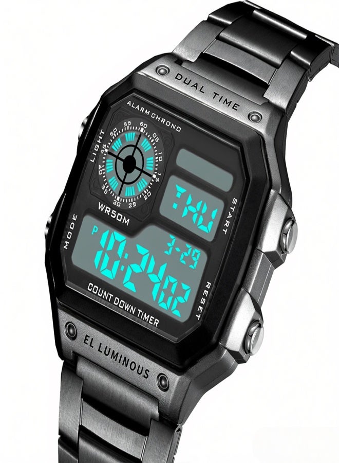 PANARS Men Digital Sports Watch Dual Time Mode Male Business Watches Date Week Alarm Clock Backlight Count Down 50M Waterproof Men's Fashion Wristband for Daily Life Work Men's Gifts - Image 4