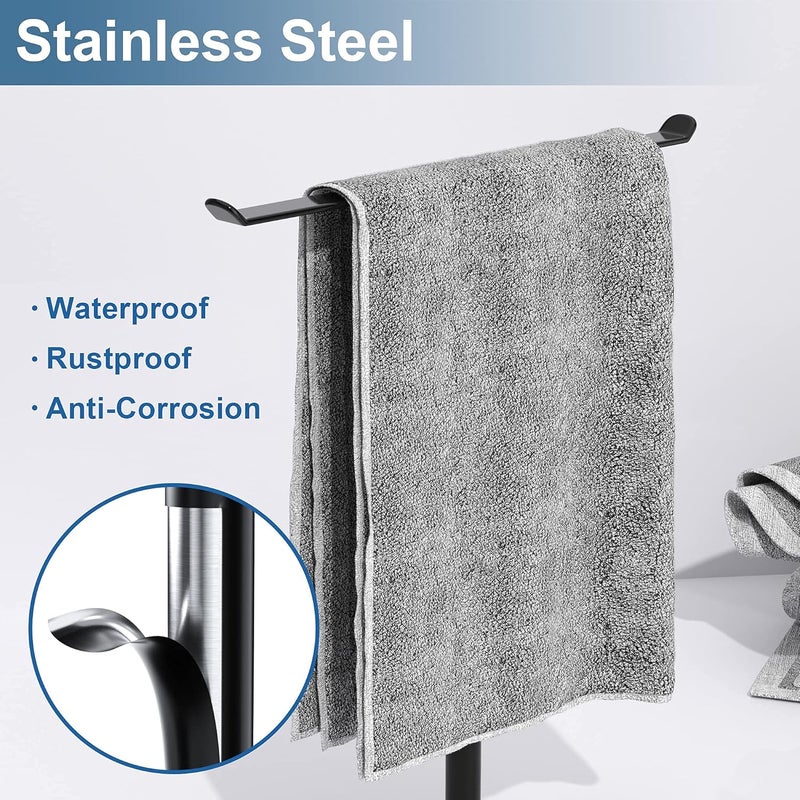 Towel Rack T-Shape Hand Towel Holder for Bathroom,Headband Holder and Lightweight Bathroom Towel Racks,Kitchen Towel Rack Black Hand Towel Holder,Stainless Steel Waterproof Bathroom Counter Organizer - Image 2
