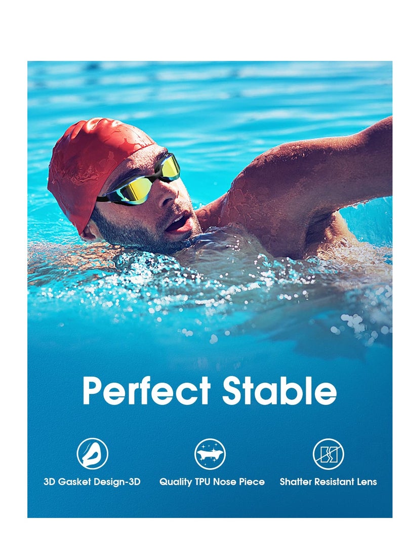 SOLARAE Swim Goggles Mirrored Swimming Glasses Full Protection Pool Goggle for Adult Women Men Youth Anti-Fog No Leaking Wide Vision - Image 3