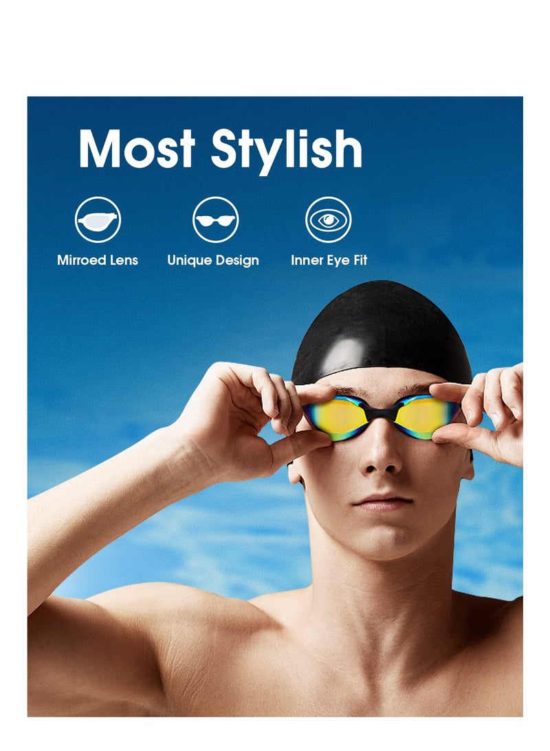 SOLARAE Swim Goggles Mirrored Swimming Glasses Full Protection Pool Goggle for Adult Women Men Youth Anti-Fog No Leaking Wide Vision - Image 2