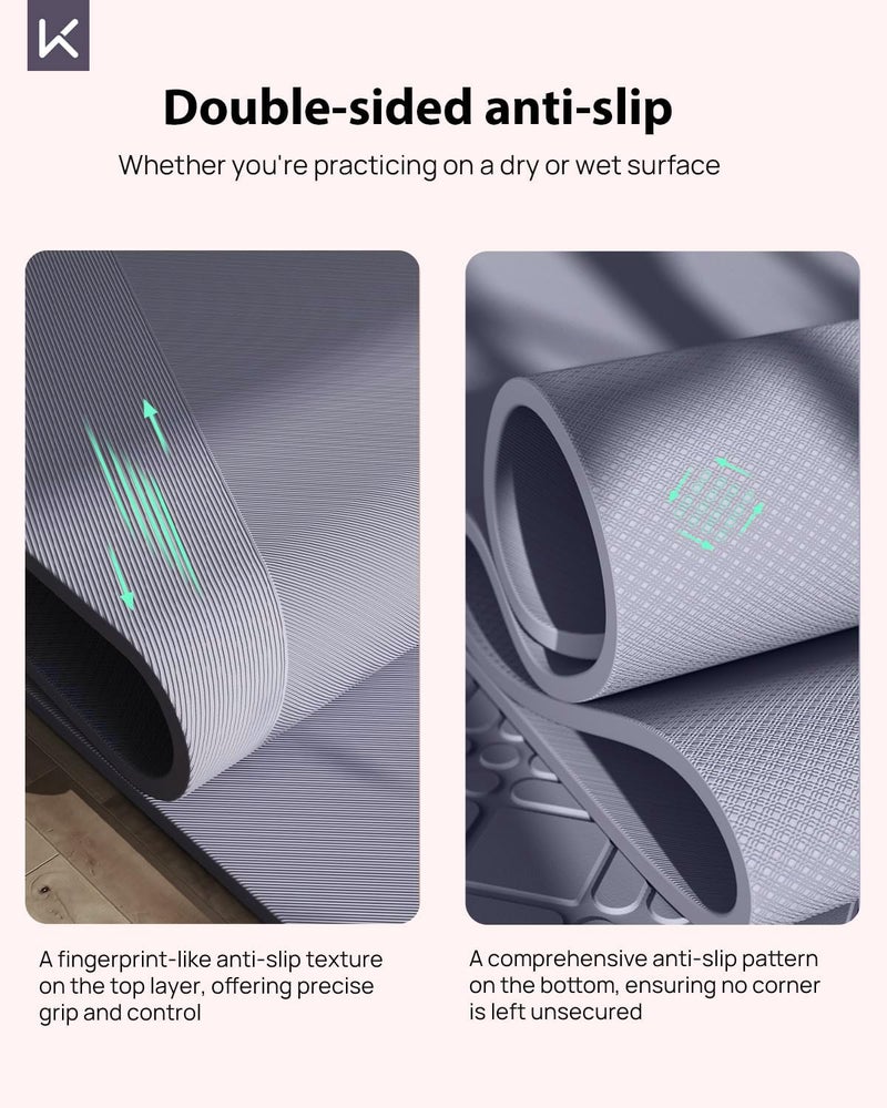 KEEP Non-Slip Large Yoga Mat,Extra Long and Wide Exercise & Fitness Mat( 72"Lx32"Wx7mm Thick) with Free Carrying Strap,Professional TPE Workout Mat for All Types of Yoga, 7mm, Smoky Purple - Image 4