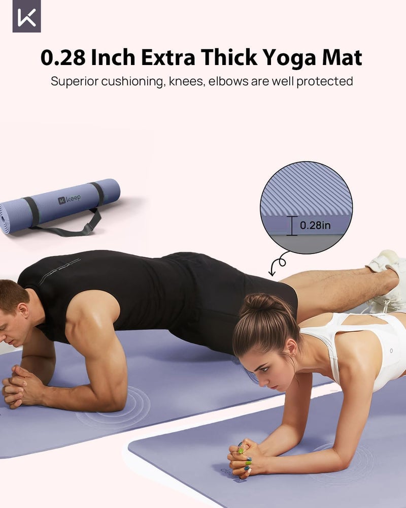 KEEP Non-Slip Large Yoga Mat,Extra Long and Wide Exercise & Fitness Mat( 72"Lx32"Wx7mm Thick) with Free Carrying Strap,Professional TPE Workout Mat for All Types of Yoga, 7mm, Smoky Purple - Image 3