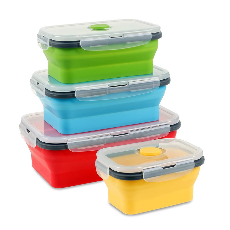 Collapsible Food Storage Containers with Airtight Lid 4 Sizes Annaklin Small and Large Stacking Silicone Collapsible Meal Prep Container Set for Leftover Microwave Freezer Dishwasher Safe Set of 4