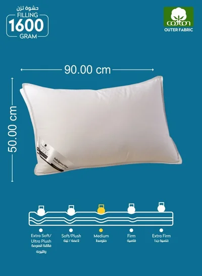 دوناتيلا وسائد سرير على طراز الفندق 50 * 90 سنتيمتر (1600 جرام) غطاء قطني ناعم مسامي مع وسادة تعبئة بديلة فاخرة (1 قطعة) ، أبيض