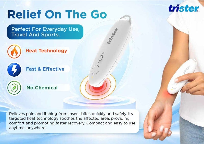 trister Insect Bite Healer (TS-549IBH) — Chemical-Free Heat Therapy for Mosquito, Bee & Wasp Bites — 5s & 10s Treatment, Portable, Battery Operated - Image 3