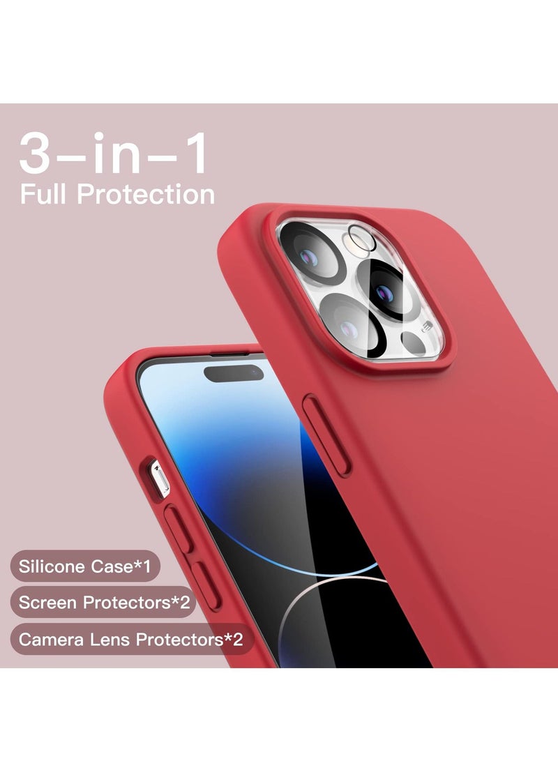 بورتوني غطاء iPhone 14 Pro Max مع عبوتين من واقي الشاشة + عبوتين من واقي عدسة الكاميرا السائل سيليكون حماية كاملة للجسم جراب حماية ضد السقوط ومقاوم للصدمات مقاس 6.7 بوصات - Image 3