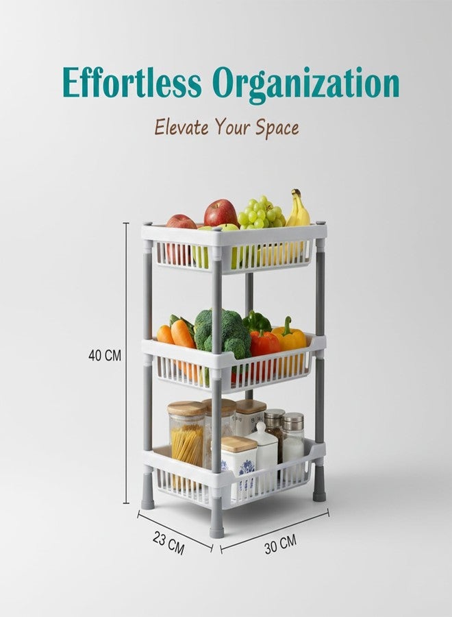 istore Multipurpose 3 Tier Kitchen Rack Stand for Storage Vegetable Fruit Organizer Durable Kitchen Shelf Rack Space Saving Storage Stand for Kitchen Counter Home Organizer (Multicolor) - Image 2