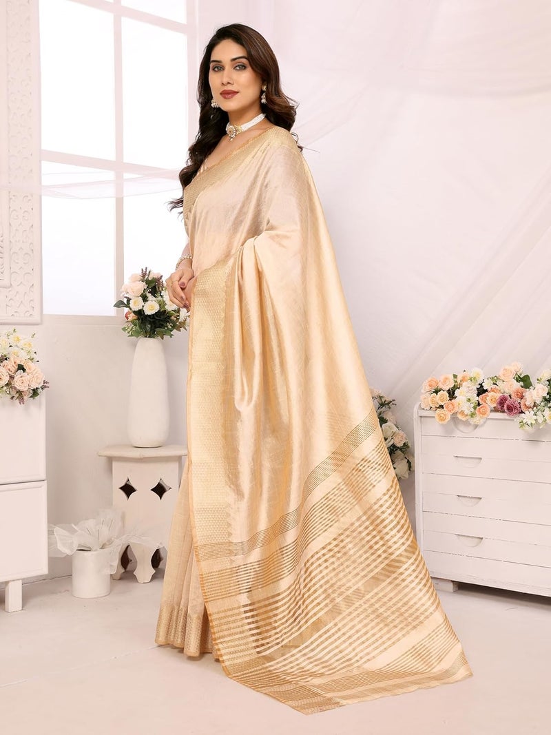 Sidhidata Women's Assam Silk Saree with Unstitched Blouse Piece - Elegant Butter Color - Image 4