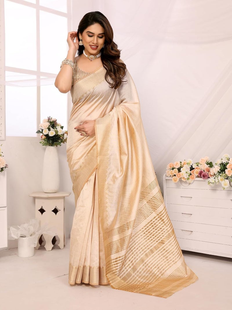 Sidhidata Women's Assam Silk Saree with Unstitched Blouse Piece - Elegant Butter Color - Image 2