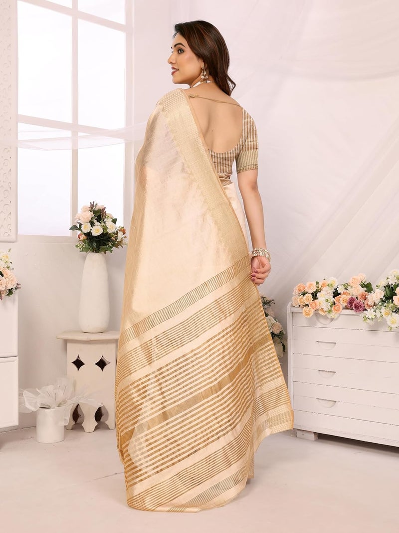 Sidhidata Women's Assam Silk Saree with Unstitched Blouse Piece - Elegant Butter Color - Image 5