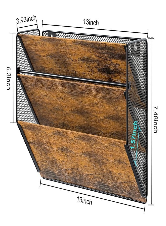 PAG Wall File Organizer for Office, 3-Tier Rustic Hanging File holder Wall Storage Rack for Documents/Magazine/Literature/File Folders/Mails/Envelopes, Brown - Image 3