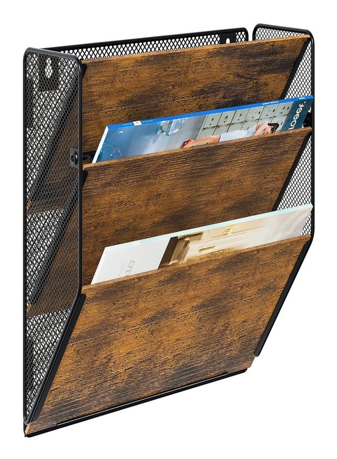 PAG Wall File Organizer for Office, 3-Tier Rustic Hanging File holder Wall Storage Rack for Documents/Magazine/Literature/File Folders/Mails/Envelopes, Brown - Image 1