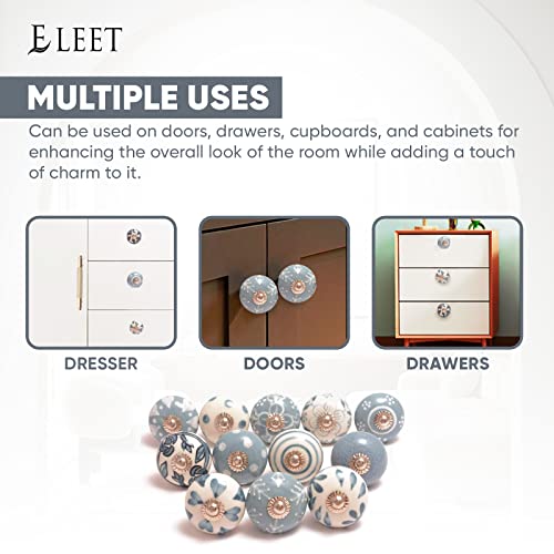 Eleet Assorted Ceramic Cabinet Knobs - Vintage Cabinet Cupboard Door & Drawer Pulls Chrome Hardware (Ceramic Knobs Set of 12, Grey & White) - Image 5