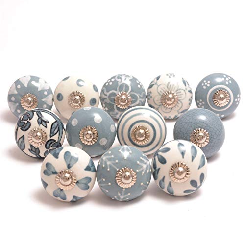 Eleet Assorted Ceramic Cabinet Knobs - Vintage Cabinet Cupboard Door & Drawer Pulls Chrome Hardware (Ceramic Knobs Set of 12, Grey & White) - Image 1