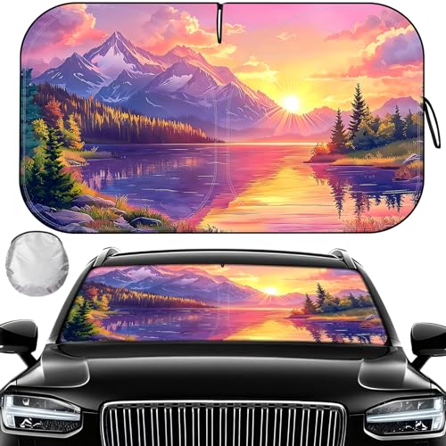 Fauson Car Windshield Sun Shade for Sedans SUVs Trucks Reflective UV Block Sunshade Visor Shield Foldable with Storage Bag Blocks Sun Heat to Keep Car Interior Cool Front Window L 57 x 32 W - Image 1
