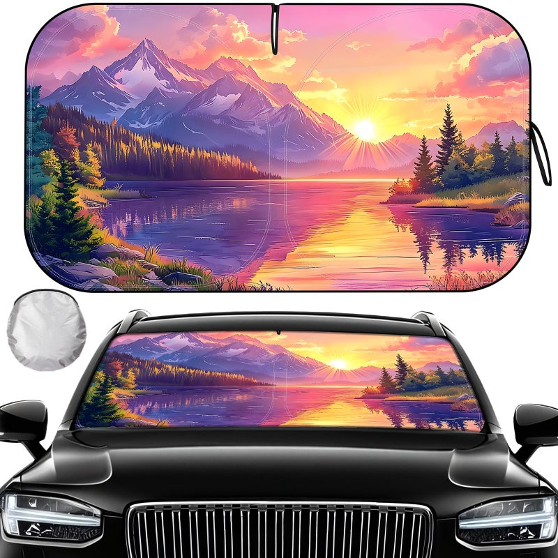 Fauson Car Windshield Sun Shade for Sedans SUVs Trucks Reflective UV Block Sunshade Visor Shield Foldable with Storage Bag Blocks Sun Heat to Keep Car Interior Cool Front Window L 57 x 32 W - Image 3