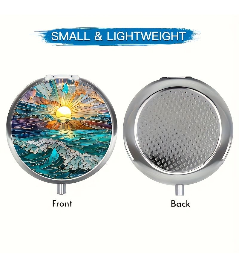 Colorful Stained Glass 1pc 3 Grid Metal Medicine Box Portable Travel Vitamin Organizer Unique Gift - Image 2