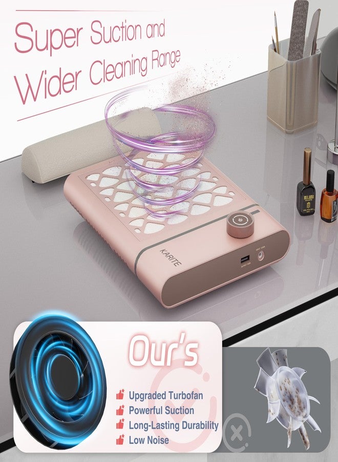 Karite Nail Dust Collector, Upgrade Vacuum Dust Collector with 30pcs Papers, 5000RPM Power Suction, 6000mAh Rechargeable Dust Collector Nail Tech, Cordless for Easy Use and Cleaning（Sakura Pink） - Image 4