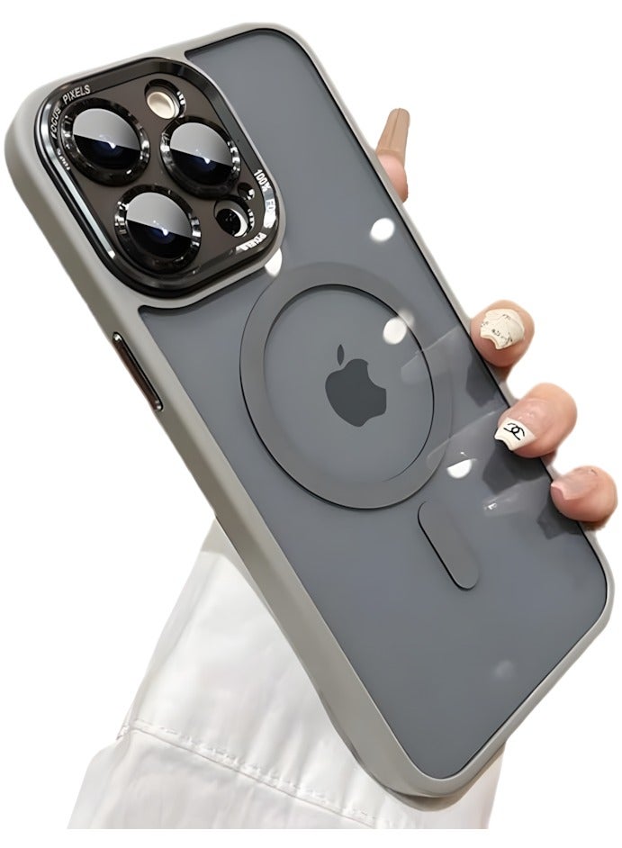 Premium Shockproof MagSafe Case for iPhone 16 Pro with Metal Camera Frame Lens Protector – Stylish Matte Magnetic Mobile Cover for Men, Women & Youth – Anti-Fingerprint, Camera Protection, Drop Resistant (Grey) - Image 1